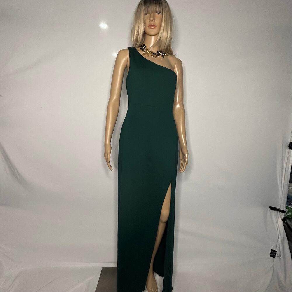 Lulus Emerald Green One Shoulder Maxi Dress High Slit Formal Evening Gown M